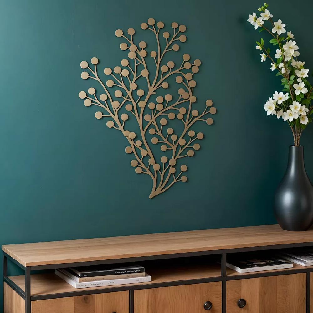 eminza Décoration murale en métal (H80 cm) Sculpture petites feuilles Or clair