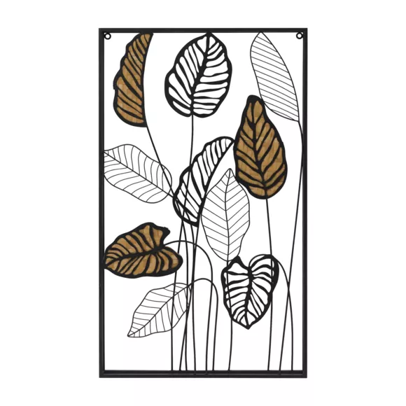 Eminza Décoration Murale En Métal (H82 Cm) Feuilles En Ratan Noir