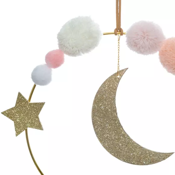 Eminza Décoration Murale Enfant Métal (H21.5 Cm) Lune Rose
