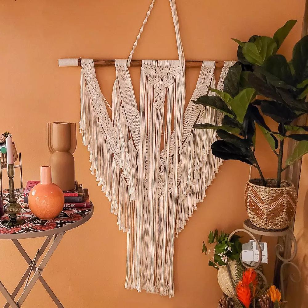 eminza Décoration murale Macramé en coton (H100 cm) Beige