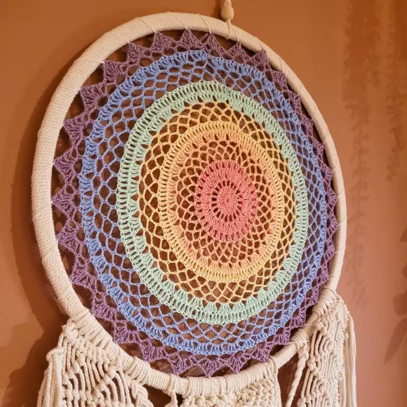 Eminza Décoration Murale Macramé (H110 Cm) Attrape-rêve Arc-en-ciel