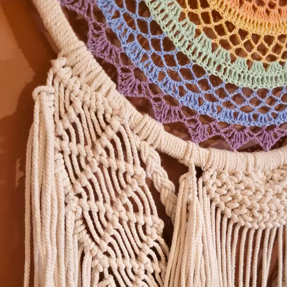 Eminza Décoration Murale Macramé (H110 Cm) Attrape-rêve Arc-en-ciel