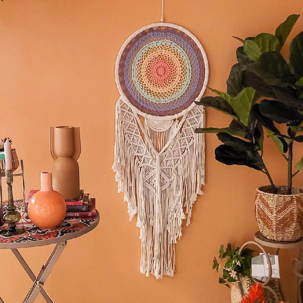 eminza Décoration murale macramé (H110 cm) Attrape-rêve Arc-en-ciel