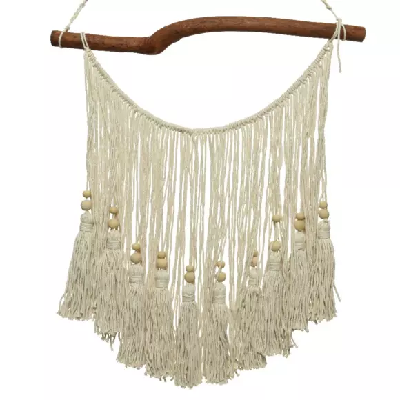 Eminza Décoration Murale Macramé (H40 Cm) Pampille Beige