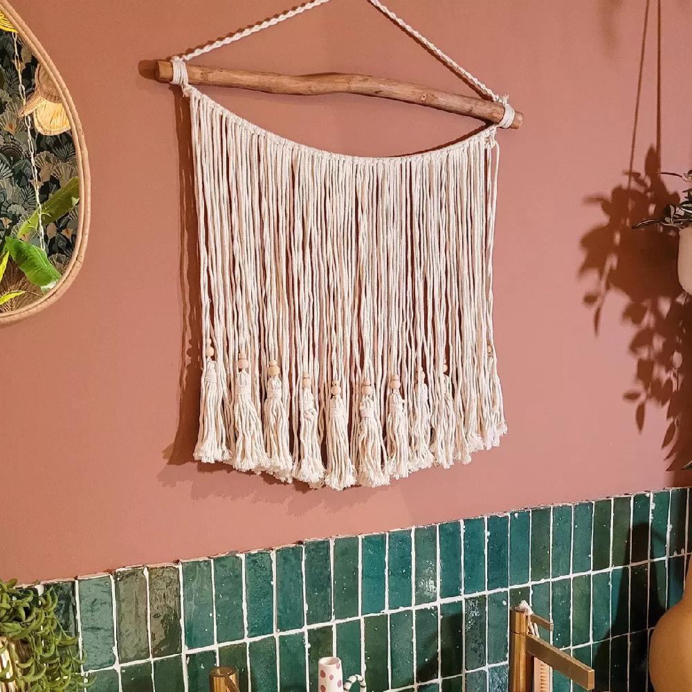 eminza Décoration murale macramé (H40 cm) Pampille Beige