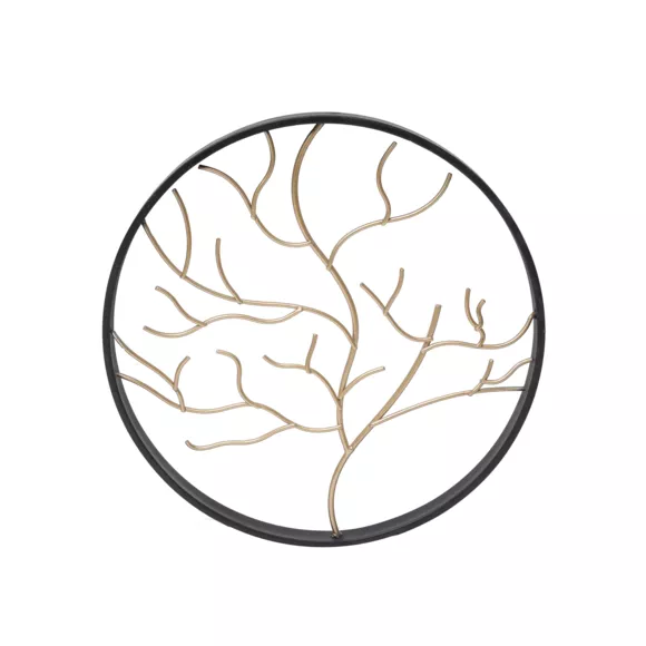 Eminza Décoration Murale Ronde En Métal (D28 Cm) Arbre Contemporain Noir Et Doré