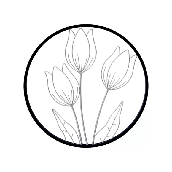Eminza Décoration Murale Ronde En Métal (D46 Cm) Tulipe Noir