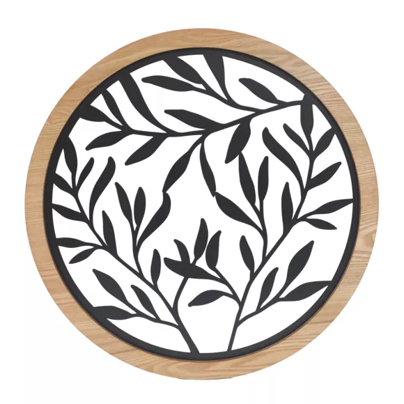 Eminza Décoration Murale Ronde En Métal (D60 Cm) Éclat De Feuille Noir