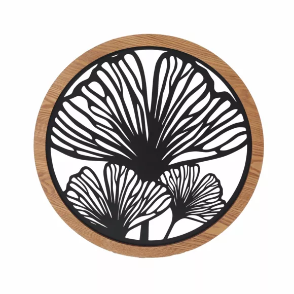 Eminza Décoration Murale Ronde En Métal (D60 Cm) Ginkgo Noir