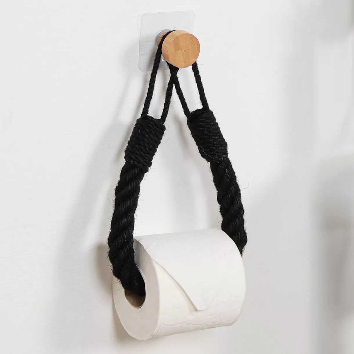 eminza Dérouleur de papier - porte serviette adhésif Easy Chic Corde Noir