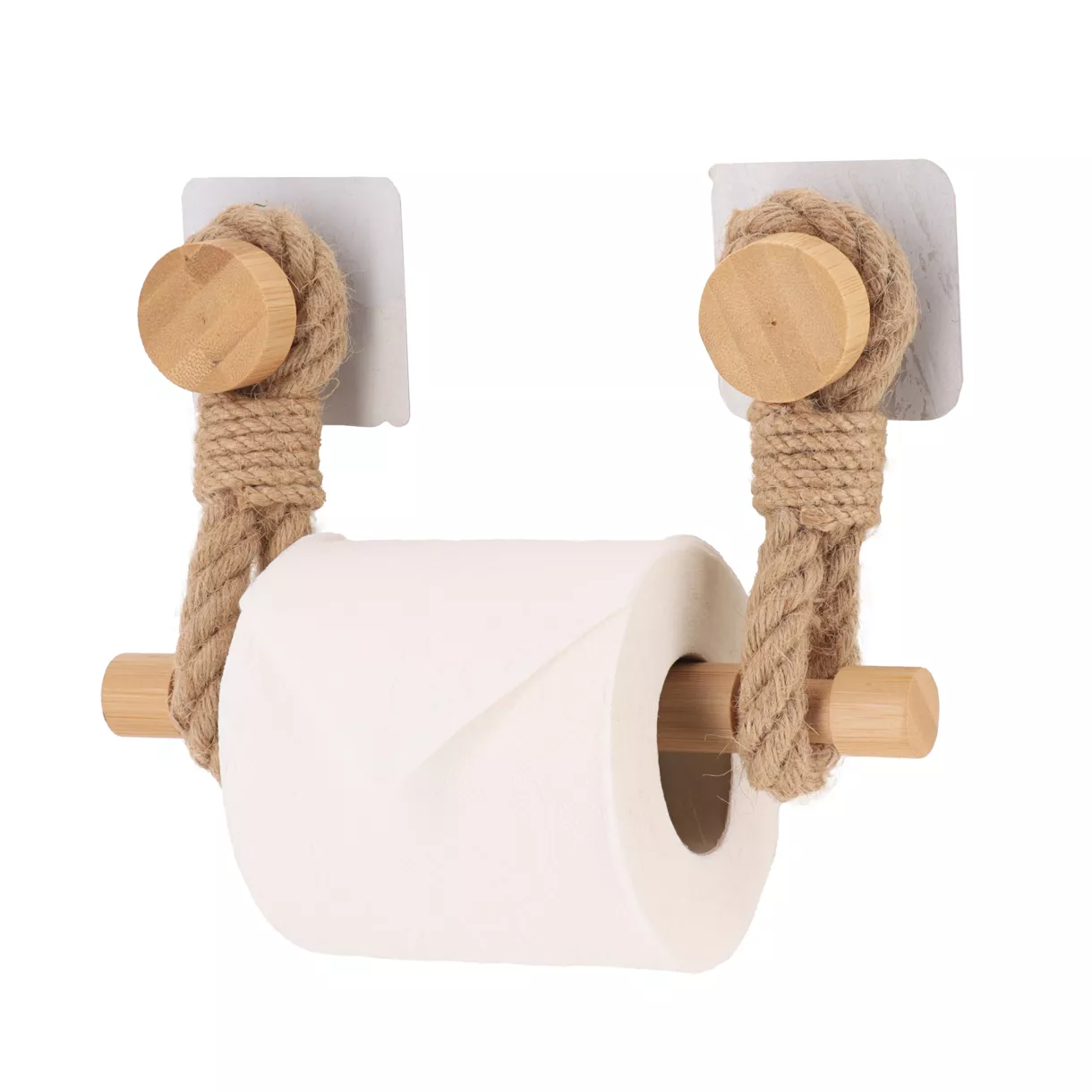 eminza Dérouleur de papier toilette adhésif bambou et lanières cordes Naturel