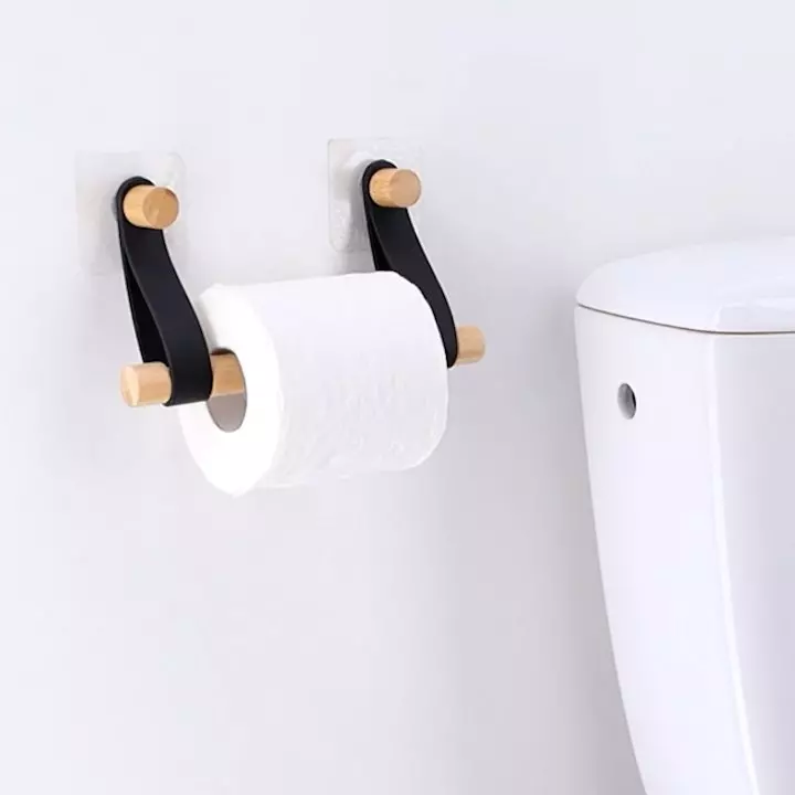 eminza Dérouleur de papier toilette adhésif easy Chic simili cuir Noir