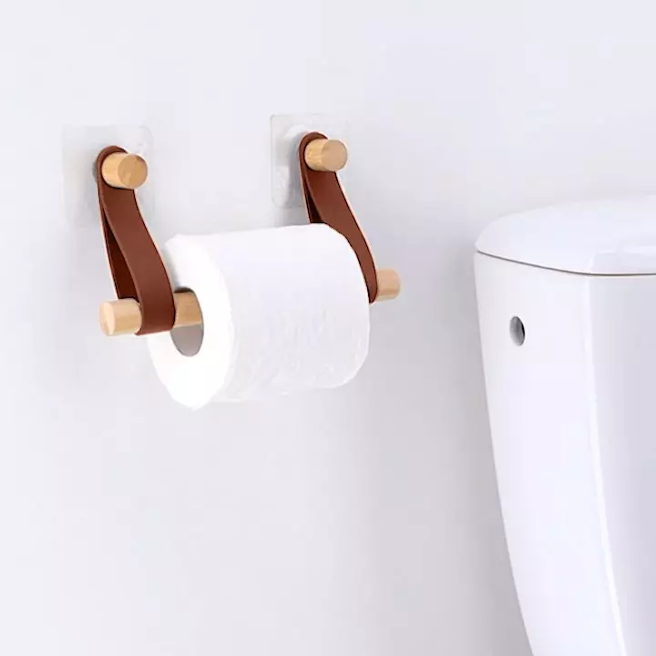 eminza Dérouleur de papier toilette adhésif easy Chic simili cuir Caramel