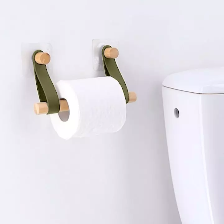 eminza Dérouleur de papier toilette adhésif easy Chic simili cuir Kaki