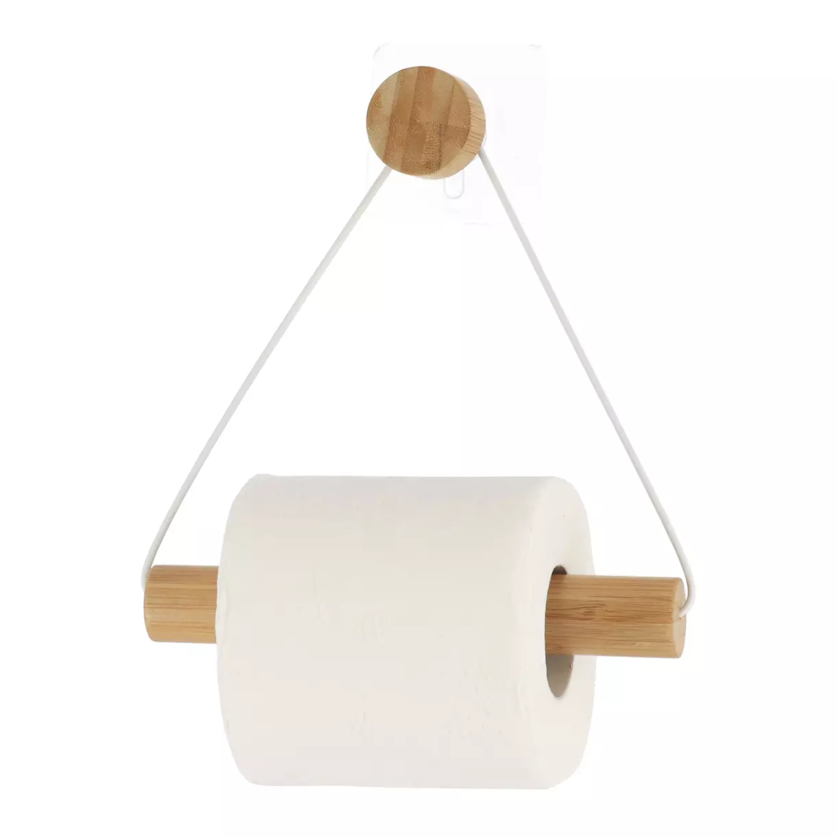 eminza Dérouleur de papier toilette adhésif métal et bambou Easy Chic Blanc