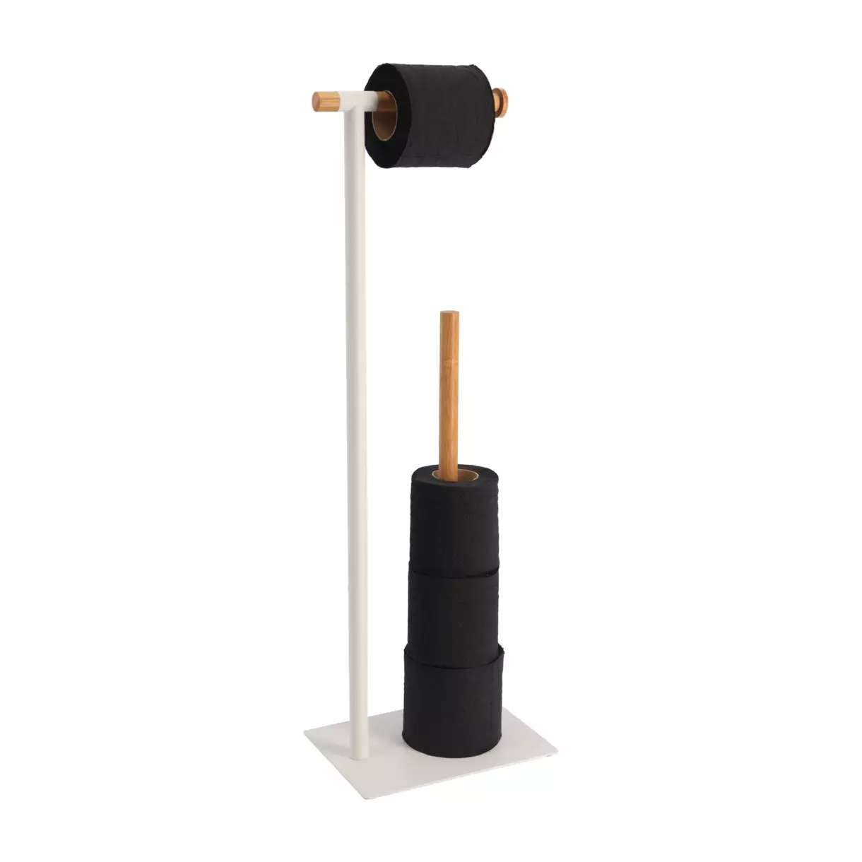 eminza Dérouleur papier toilette avec réserve Bambou Blanc