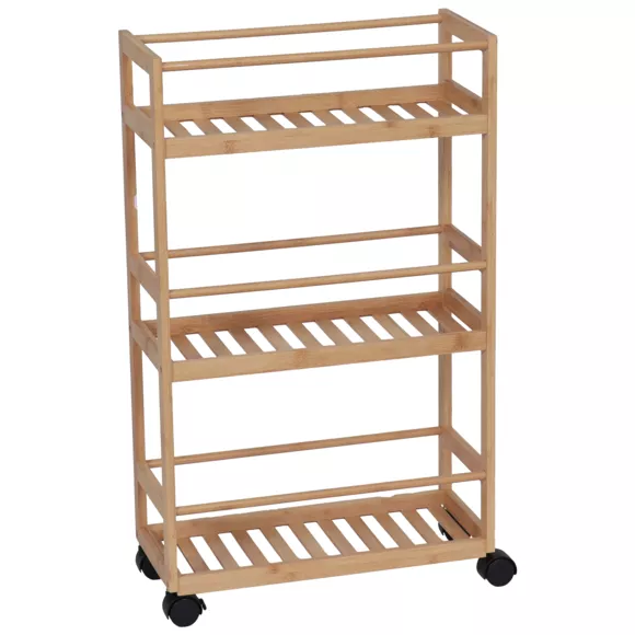 Eminza Desserte à Roulettes 3 Niveaux Bambou (H75 Cm) Harmonie Naturel