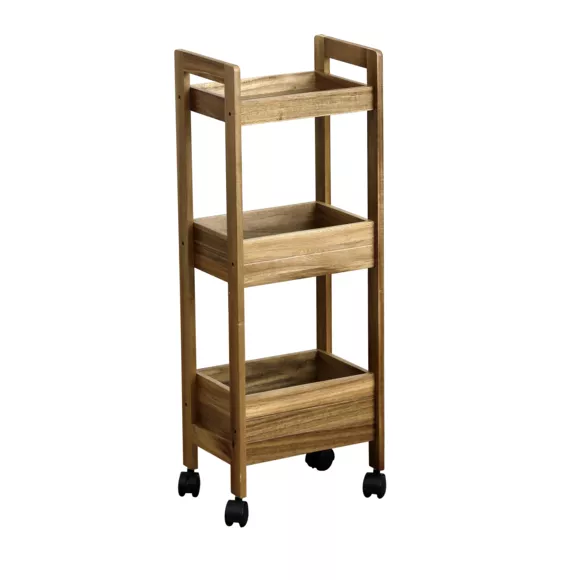 Eminza Desserte à Roulettes 3 Niveaux Bois D'acacia (H79 Cm) Lina Marron