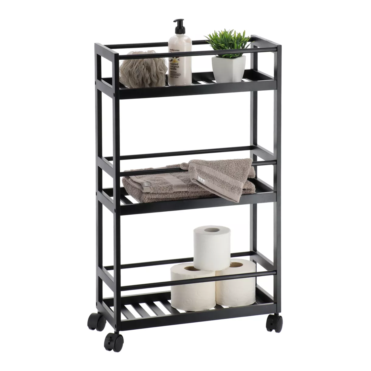 eminza Desserte à roulettes 3 niveaux (H75 cm) Japandi Noir