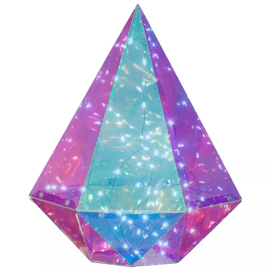 eminza Diamant lumineux à piles 40 LED (H30 cm) Ice irisé Blanc froid