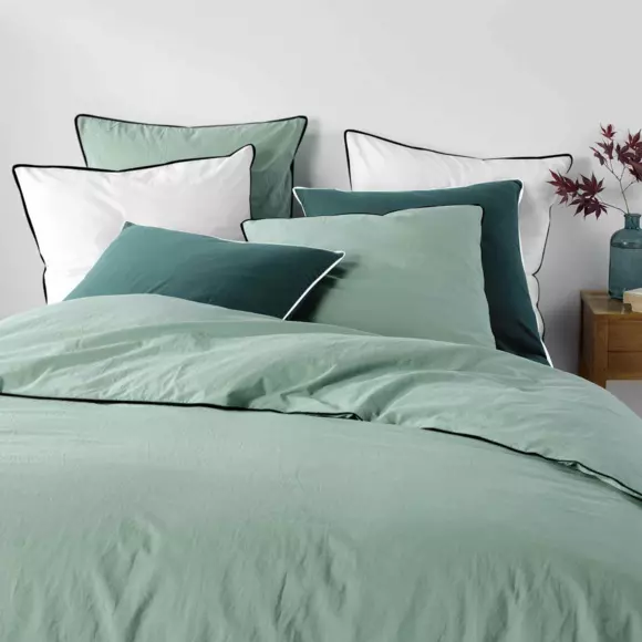 Eminza Drap Housse Coton Lavé (160 X 200 Cm) Linette Vert Sauge