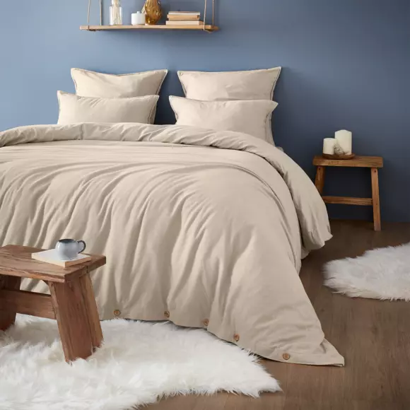 Eminza Drap Housse Flanelle De Coton (180 X 200 Cm) Théa Beige