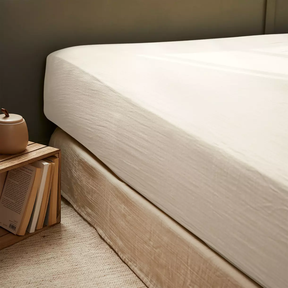 eminza Drap housse gaze de coton (140 x 190 cm) Gaïa Beige pampa