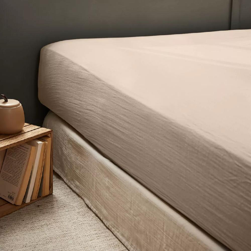 eminza Drap housse gaze de coton (140 x 200 cm) Gaïa Ficelle