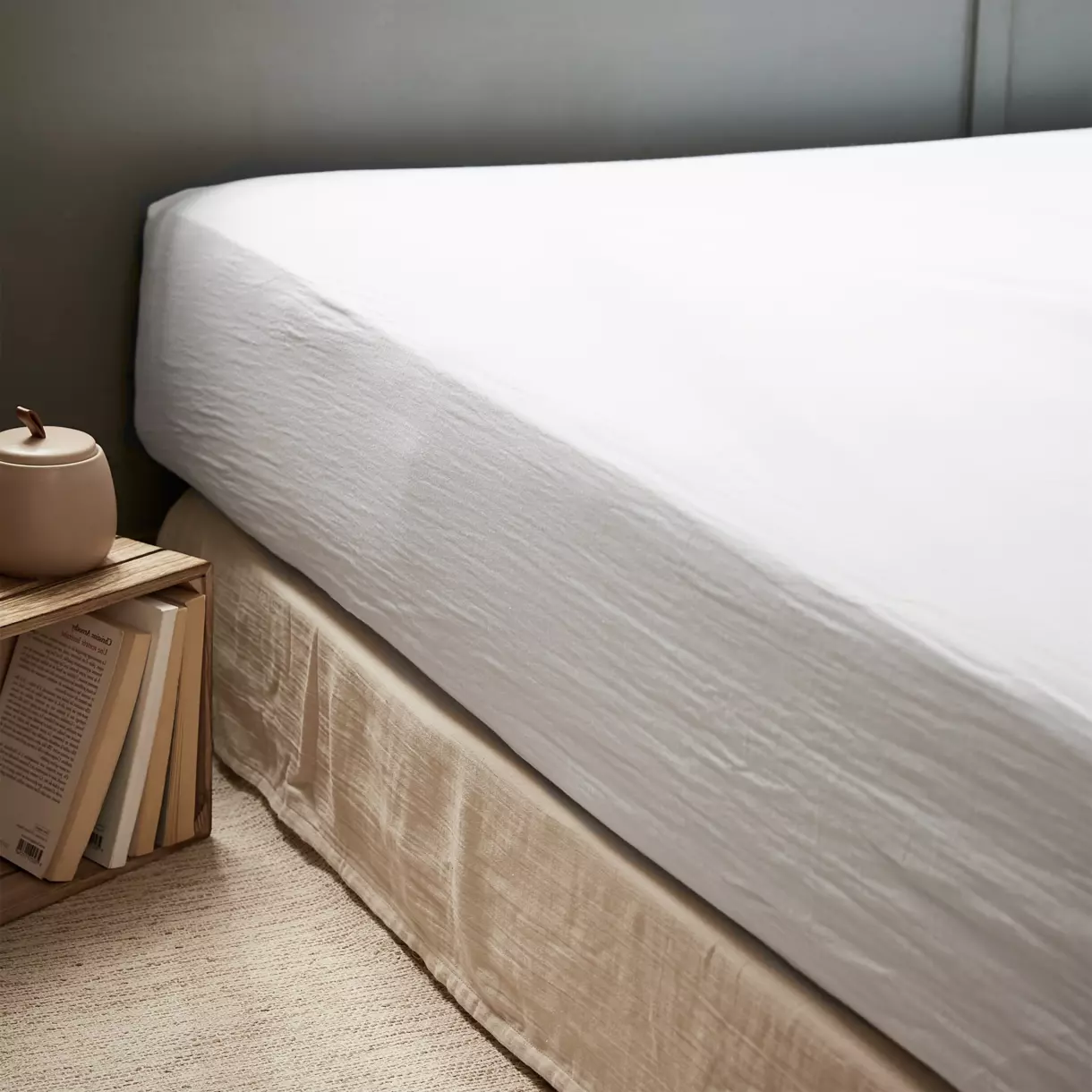 eminza Drap housse gaze de coton (160 x 200 cm) Gaïa Blanc chantilly