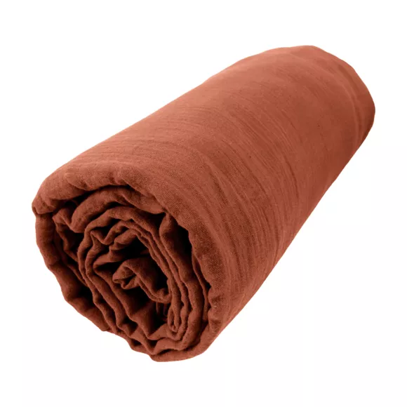 Eminza Drap Housse Gaze De Coton (160 X 200 Cm) Gaïa Terracotta