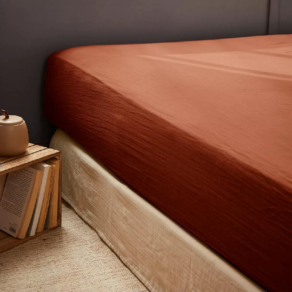 eminza Drap housse gaze de coton (160 x 200 cm) Gaïa Terracotta