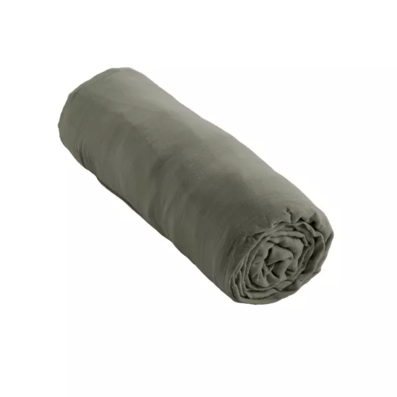 Eminza Drap Housse Gaze De Coton (180 X 200 Cm) Gaïa Vert Romarin