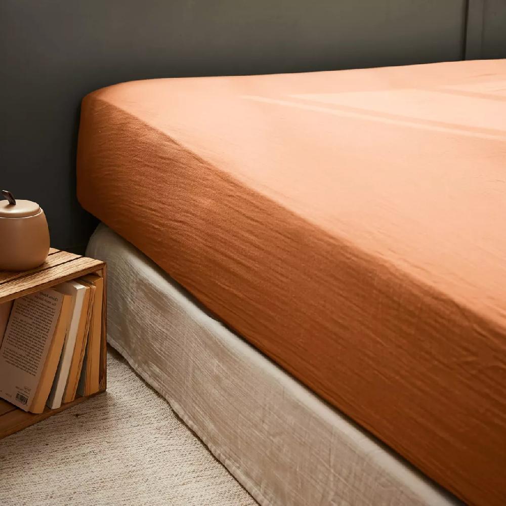 eminza Drap housse gaze de coton (200 x 200 cm) Gaïa Abricot