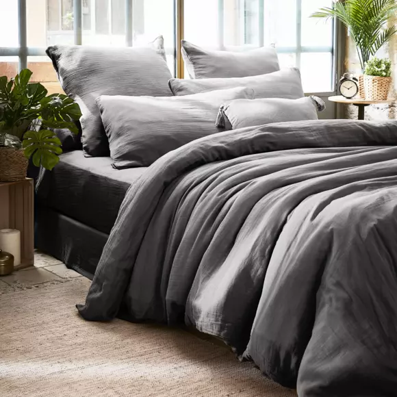 Eminza Drap Housse Gaze De Coton (200 X 200 Cm) Gaïa Gris Granit