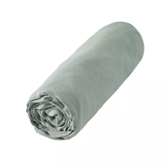 Eminza Drap Housse Lin Lavé (140 X 190 Cm) Louise Vert Eucalyptus