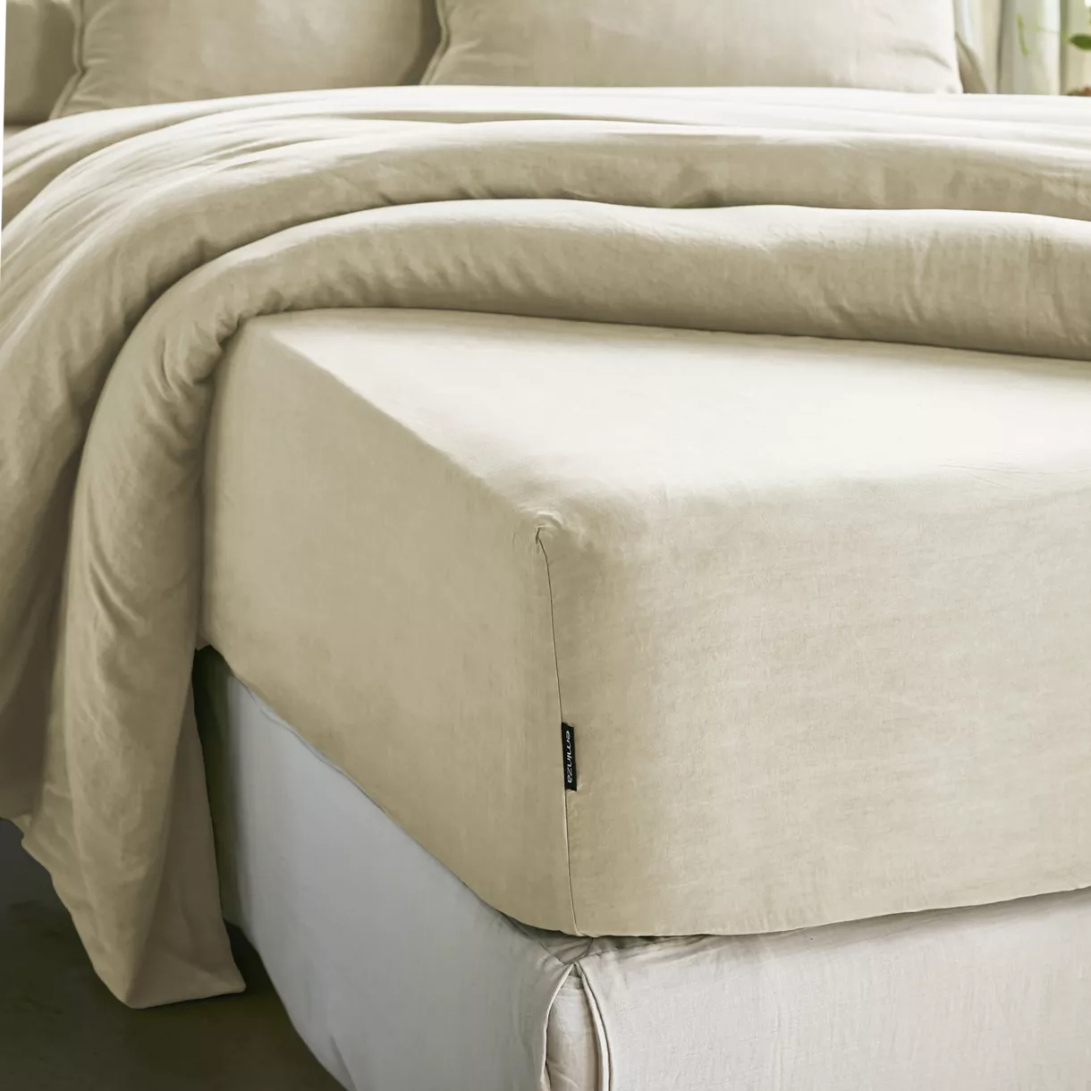 eminza Drap housse lyocell Tencel™ lavé (160 x 200 cm) Olivia Beige pampa