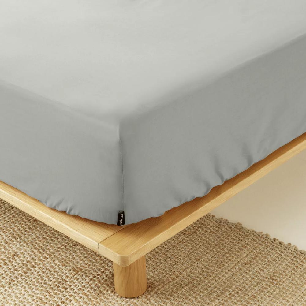 eminza Drap housse percale de coton (160 x 200 cm) Cali Gris clair