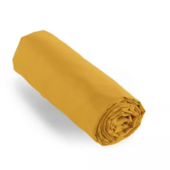 Eminza Drap Housse Percale De Coton (160 X 200 Cm) Cali Jaune Moutarde