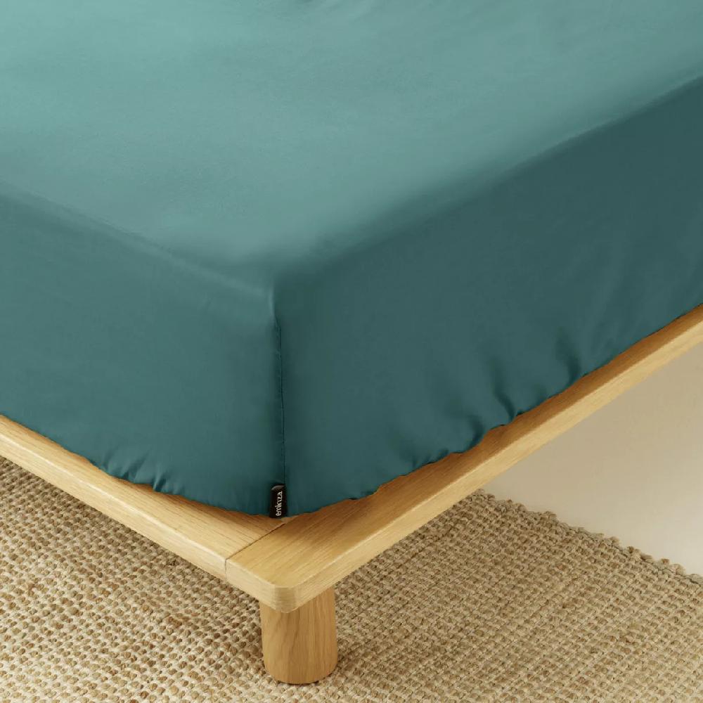 eminza Drap housse percale de coton (90 x 200 cm) Cali Bleu canard