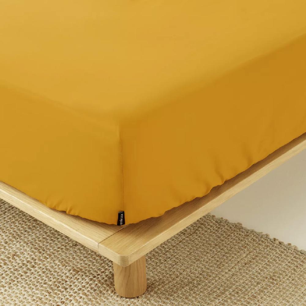 eminza Drap housse percale de coton (90 x 200 cm) Cali Jaune moutarde