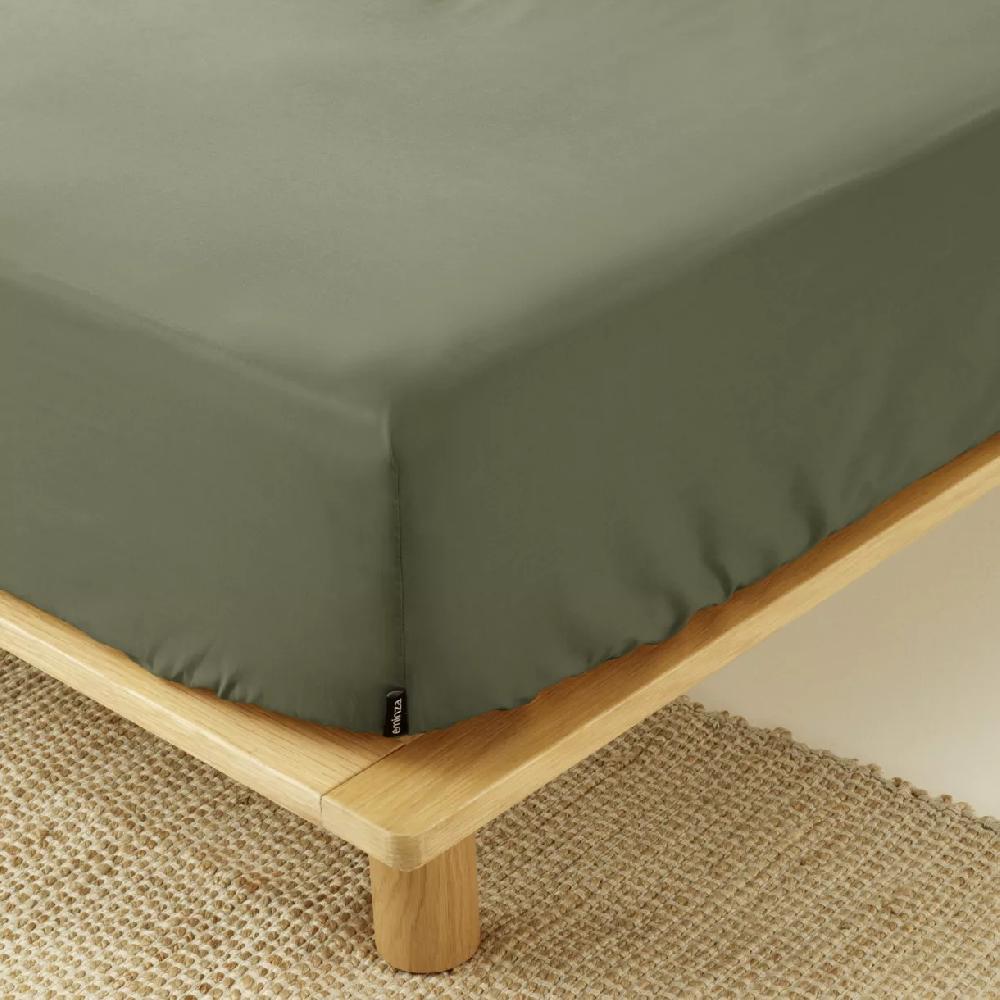 eminza Drap housse percale de coton (90 x 200 cm) Cali Vert romarin