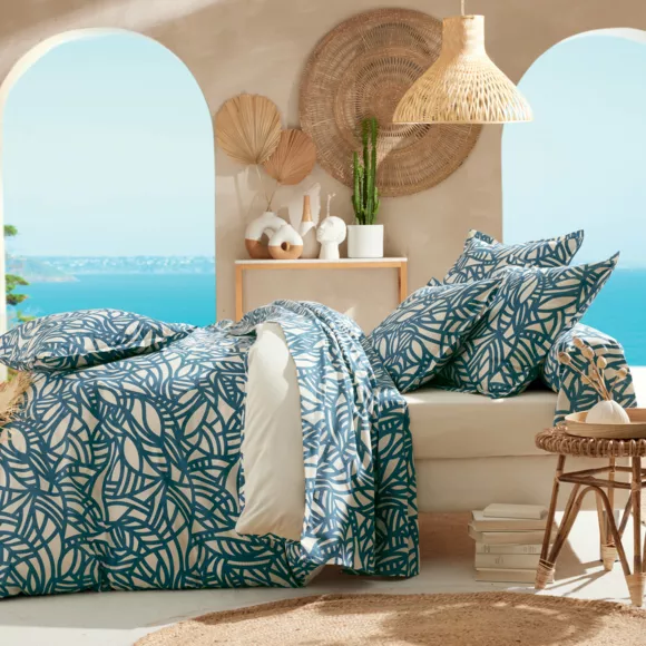 Eminza Drap Plat Coton Lavé (280 X 310 Cm) Serena Bleu