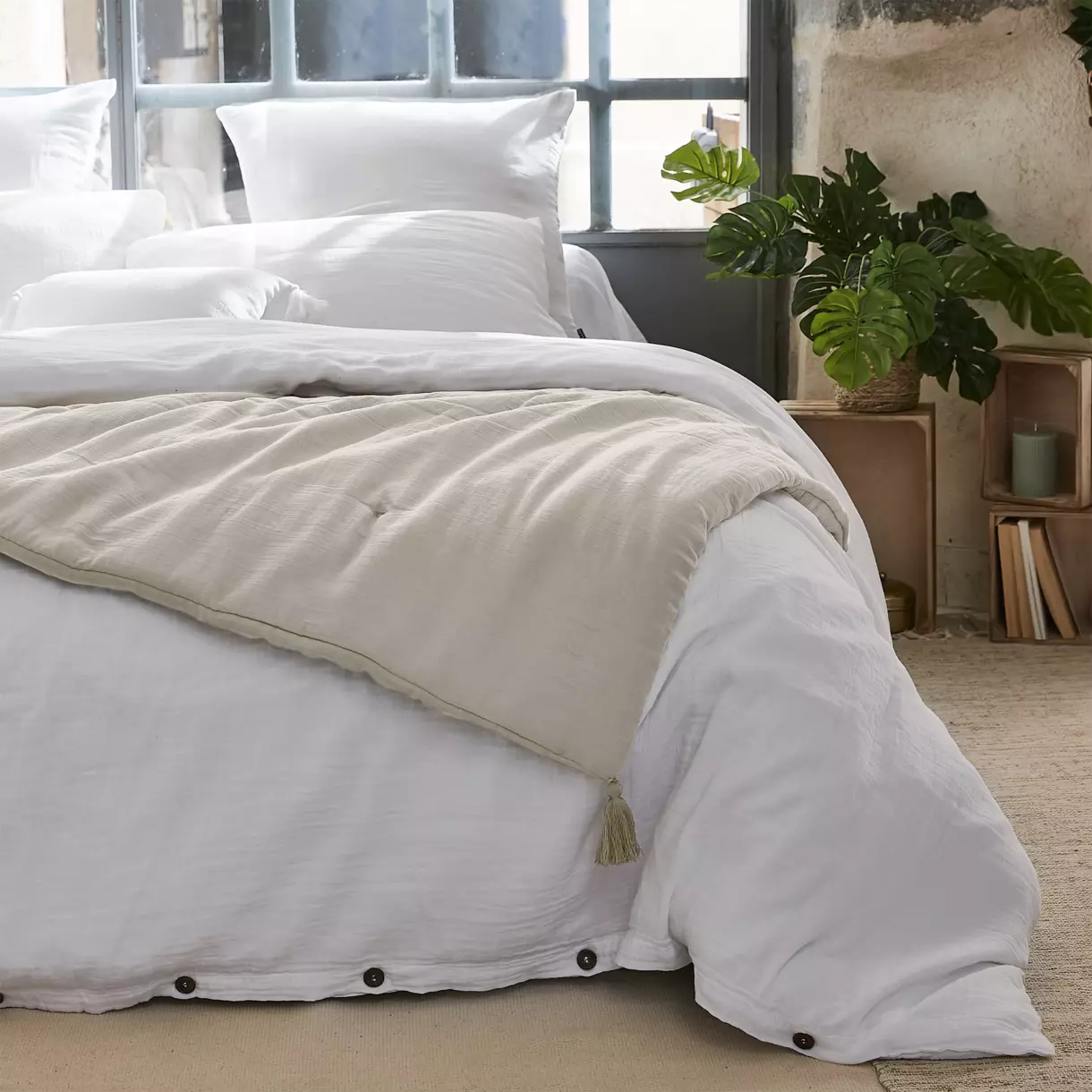 eminza Edredon gaze de coton (90 x 200 cm) Gaïa Beige pampa