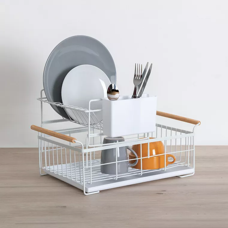 eminza Egouttoir de cuisine en métal 2 niveaux (48 x 28 cm) Blackwood Blanc