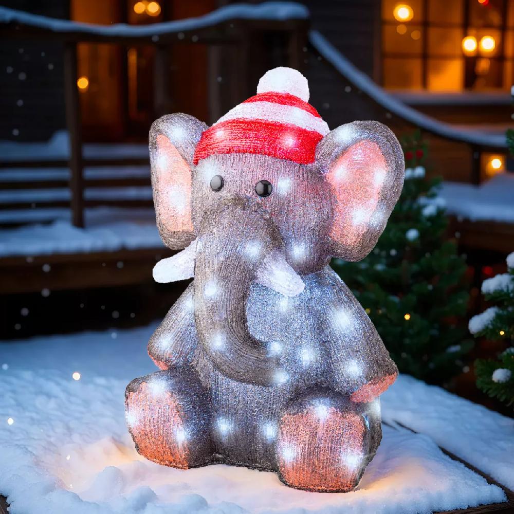 Eminza Éléphant Lumineux 70 LED (H46 Cm) Lulu Blanc Froid