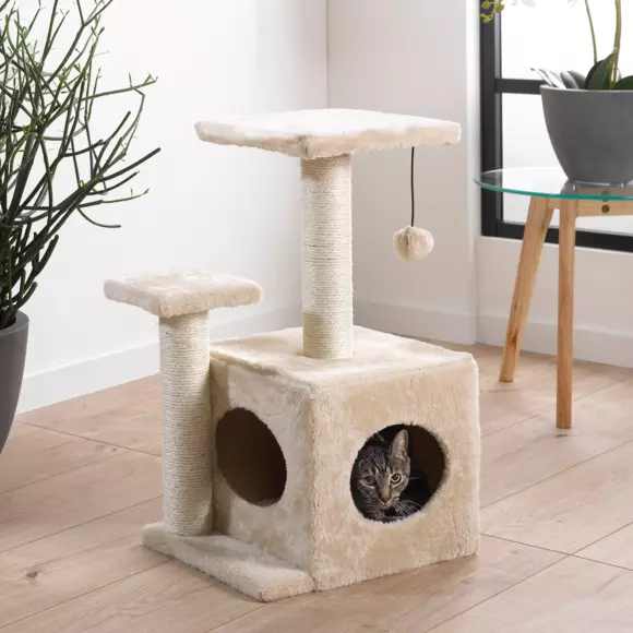 Eminza Arbre à Chat Avec Jouet Et Niche Ecru