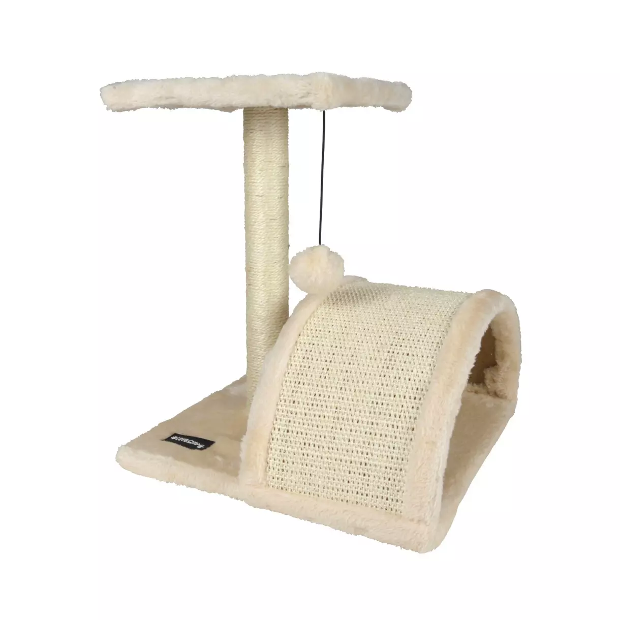 eminza Arbre à chat avec jouet et tunnel Ecru