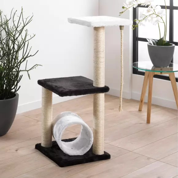 Eminza Arbre à Chat Avec Jouet Et Tunnel Noir