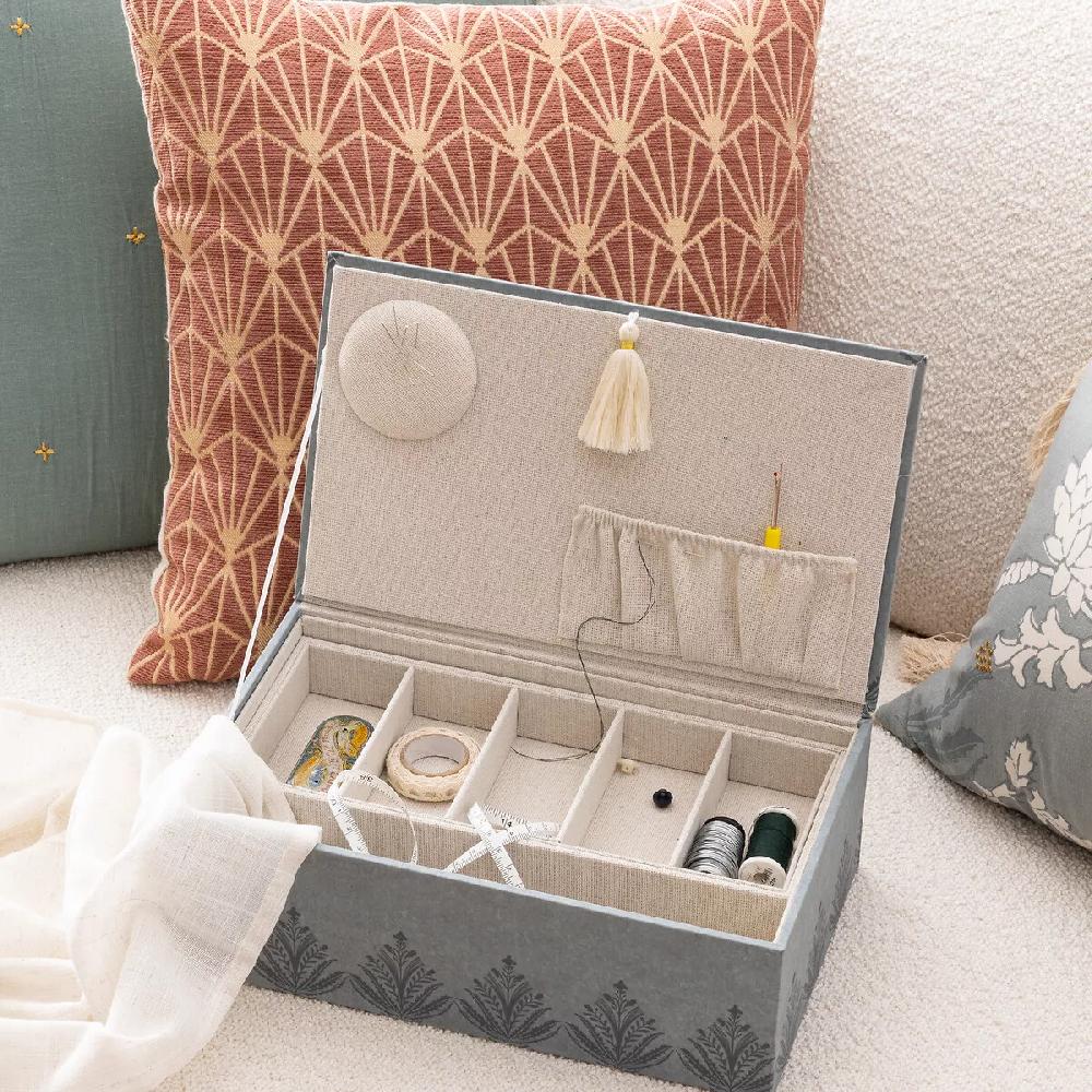 eminza Boite à couture bois (30 x 10 cm) Wild Bleue