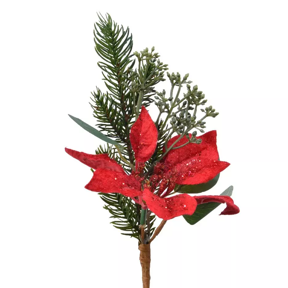 eminza Branche de sapin (25 cm) Poinsettia Rouge